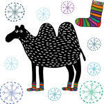 camel-with-knitted-socks-and-snowflakes-hand-drawn-illustration_160654574